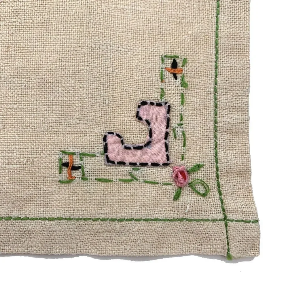 Vintage Country Embroidered Linen Napkins Lot 3 Luncheon Cocktail Cottage Core